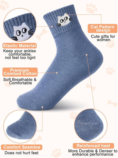 Eurzom 10 Pairs Socks Womens Crew Elastic Ankle Length Cotton Socks Aesthetic Cute Lightweight Low Cut Gifts for Women - Colors B