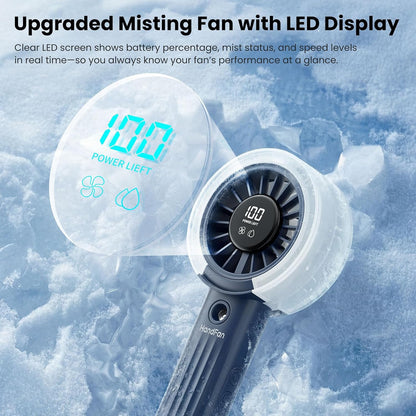 HandFan Upgraded Misting Fan with LED Display – Extreme Cooling Portable Handheld Fan with Water Mist Spray, 50% Stronger Airflow & Quieter, USB Rechargeable for Travel/Park/Disney/Beach/Concert/Game