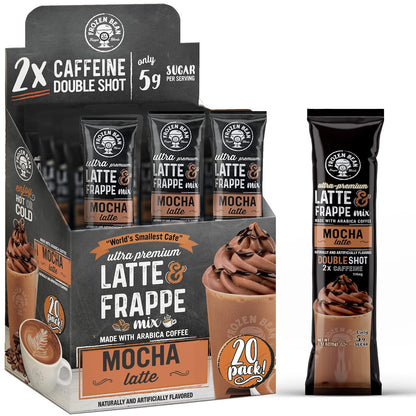 The Frozen Bean Vanilla Bean Frappe & Latte Instant Mix (10 Sticks), Made with Arabica Coffee, Double Shot Caffeine, Low Sugar & Premium Ingredients, Hot, Iced, or Blended Drinks
