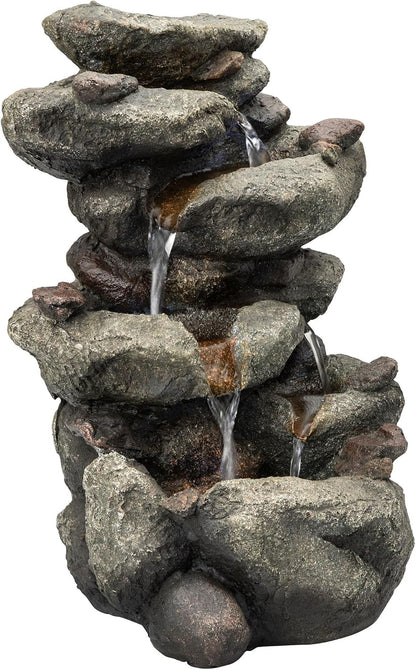 Alpine Corporation 13" Tall Indoor Tabletop Water Fountain, 4 Tier Cascading Water Feature with LED Lights for Home, Office, Living Room, or Zen Decor, Gray