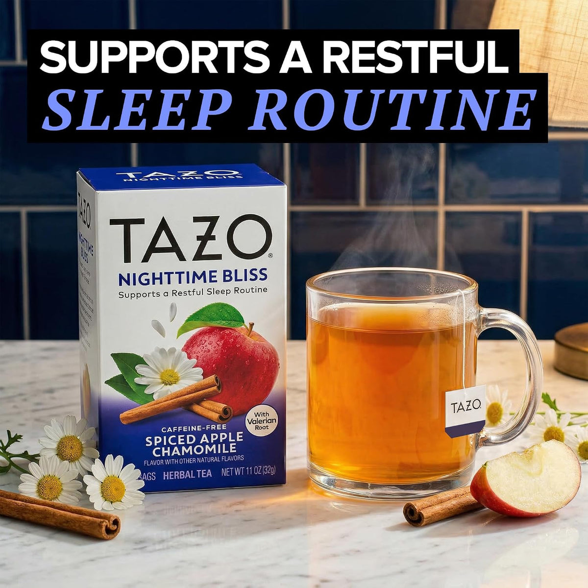 Tazo Nighttime Bliss Chamomile Herbal Tea Bags,16 ct, 6-Pack
