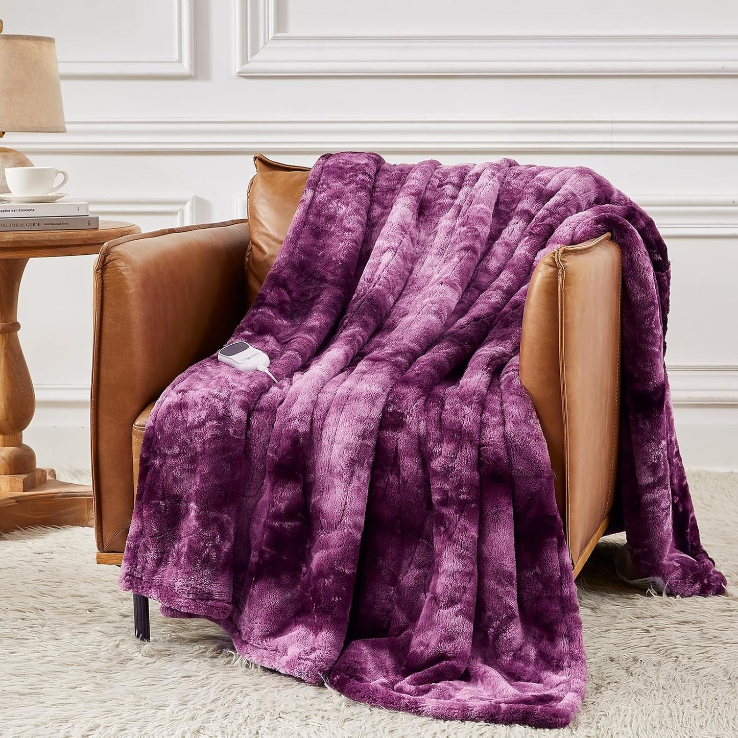 Homemate Heated Blanket Electric Throw - 50"x60" Heating Blanket Throw 1/2/4/6/8 Hours Auto-Off 10 Heat Levels Over-Heat Protection Luxury Faux Fur Sherpa ETL Certification