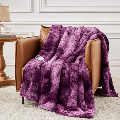 Homemate Heated Blanket Electric Throw - 50"x60" Heating Blanket Throw 1/2/4/6/8 Hours Auto-Off 10 Heat Levels Over-Heat Protection Luxury Faux Fur Sherpa ETL Certification