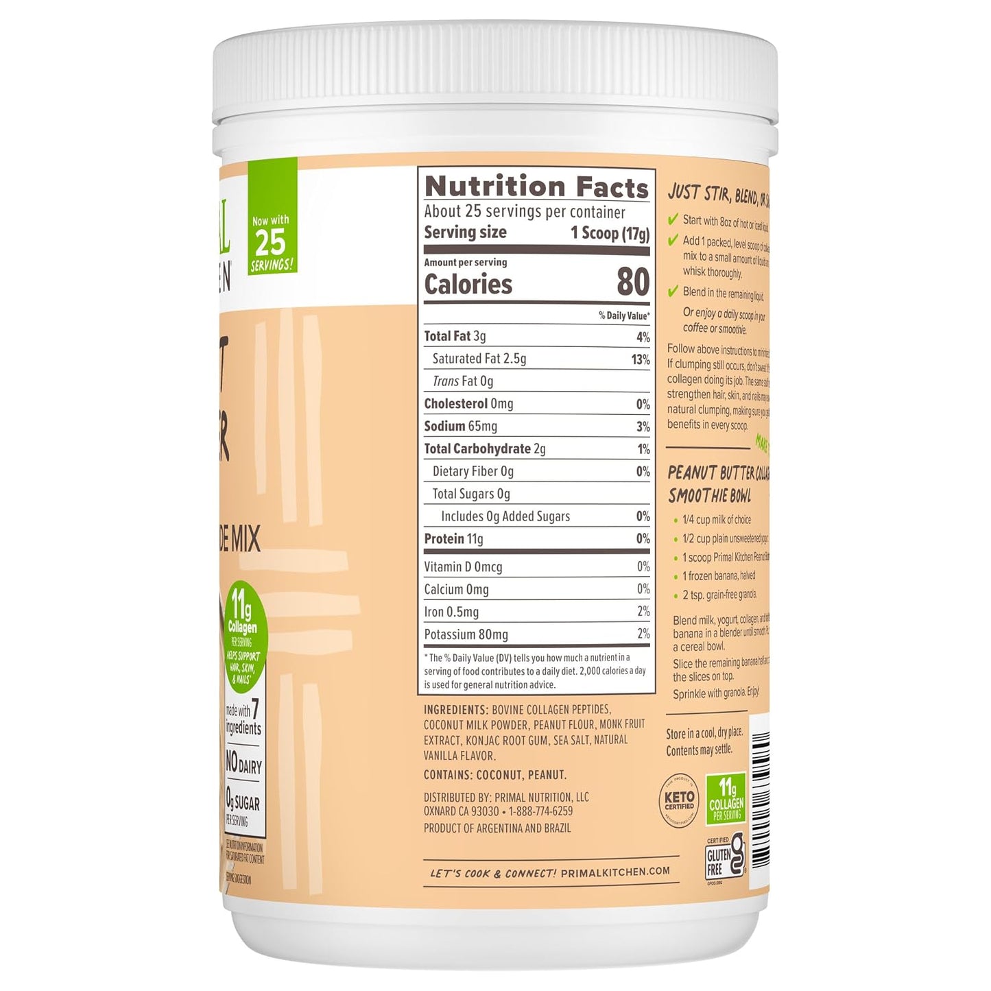 Primal Kitchen Matcha Collagen Keto Latte Powder, Sugar-Free Collagen Peptides, 9.33 Ounces