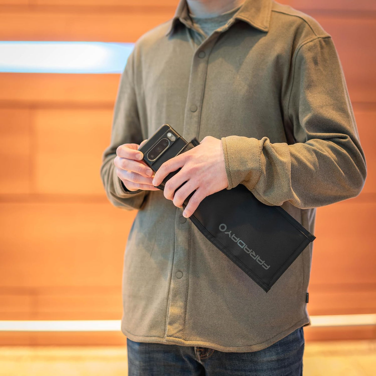 Faraday Defense Faraday Bag Jacket Pro for Phones | Magnetic Closure, Shielding - Law Enforcement & Military, Travel & Data Security, Privacy, Anti-Tracking Anti-Hacking Black (Phone Vertical)