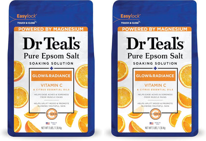 Dr Teal's Pure Epsom Magnesium Salt Soak, Glow & Radiance with Vitamin C & Citrus Essential Oils, 3 lbs