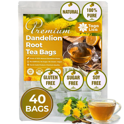 Tagalica, Premium 135 Dandelion Root Tea Bags, 100% Natural & Pure from Dandelion Root, Eco-Conscious Tea Bags, Herbal Tea. No Sugar, No Caffeine, No Gluten, Vegan