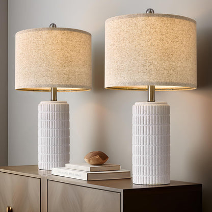 PoKat 23" Modern Ceramic Table Lamp Set of 2 for Living Room White Desk Lamps for Bedroom Farmhouse Bedside Nightstand Lamp House Warming Gifts New Home Decor End Table Lamps Gifts for Women Mom Beige