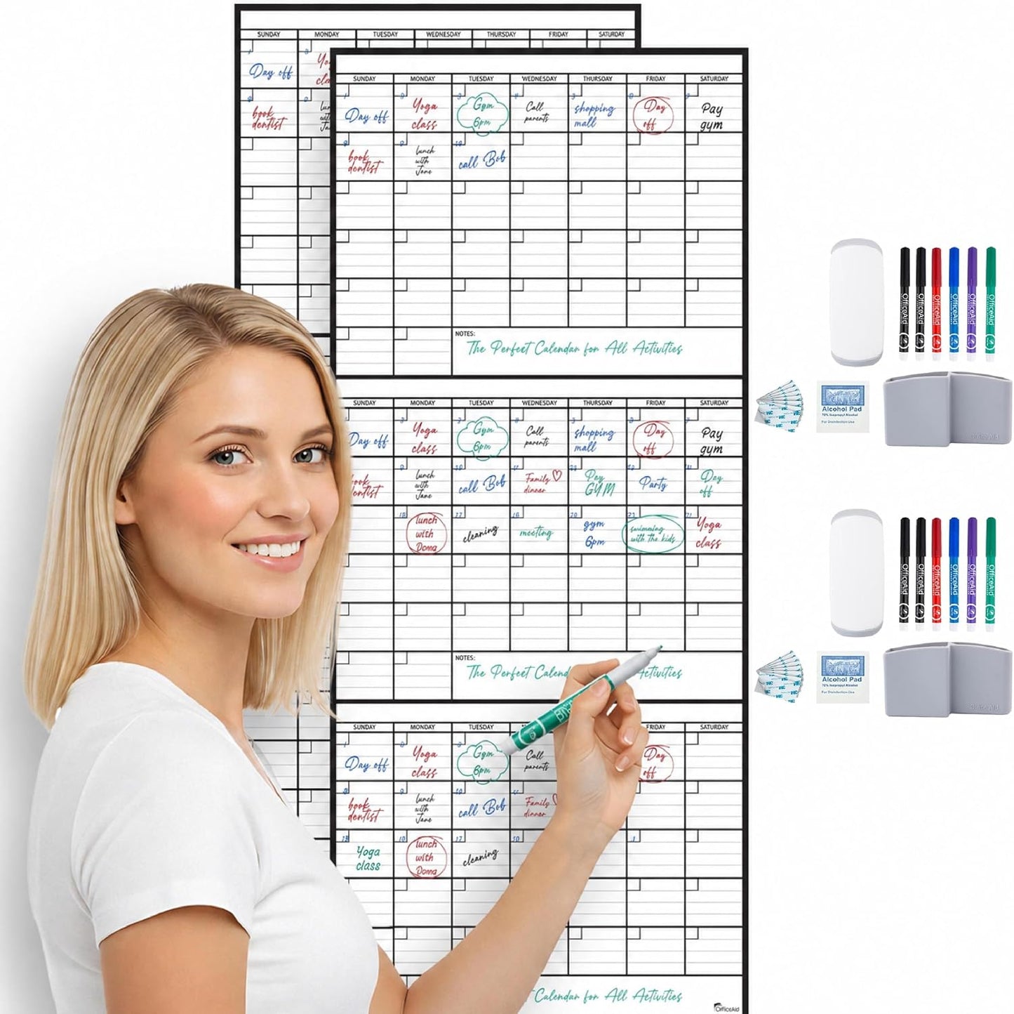 Large Dry Erase Calendar for Wall 36x48, Big Classroom Giant Month, Undated Reusable Family Monthly, Rolled Whiteboard White Board, Calendar Dry Erase Planner for Wall Erasable Large Office 48x36
