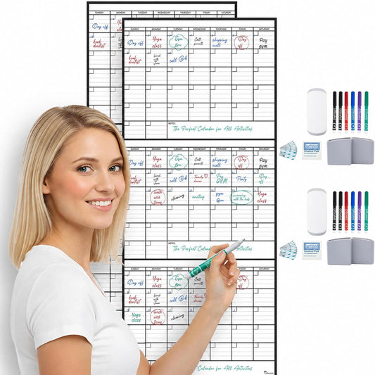 Large Dry Erase Calendar for Wall 36x48, Big Classroom Giant Month, Undated Reusable Family Monthly, Rolled Whiteboard White Board, Calendar Dry Erase Planner for Wall Erasable Large Office 48x36