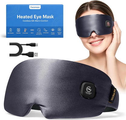 Heated Eye Mask for Dry Eyes, Silk Cordless Moist Warm Eye Compress, FSA Eligible HSA, Rechargeable & Washable, Soothing Relief for Migraine & Tired Eyes, Ideal for Home, Bedtime & Travel, Gray