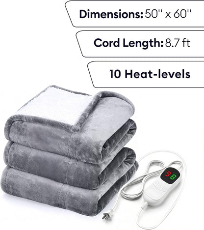 GENIANI Electric Heating Pad for Back Pain & Cramps Relief, Electric Throw, Self Care Gifts for Women, Heating Pad for Neck & Shoulder, Machine Washable Microplush, Auto Shut Off (12"x24", Tabby Gray)