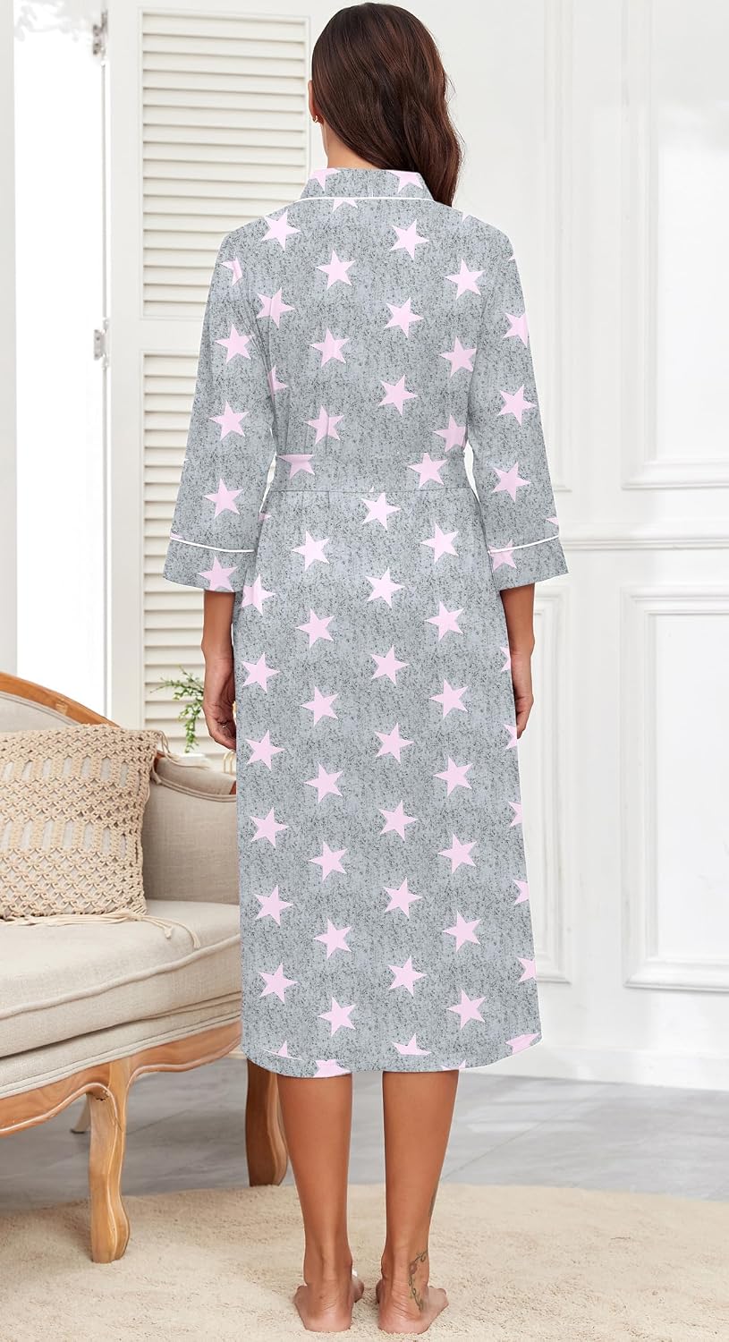 PrinStory Robes for Women 3/4 Sleeve Long Bath Robe XS-4XL