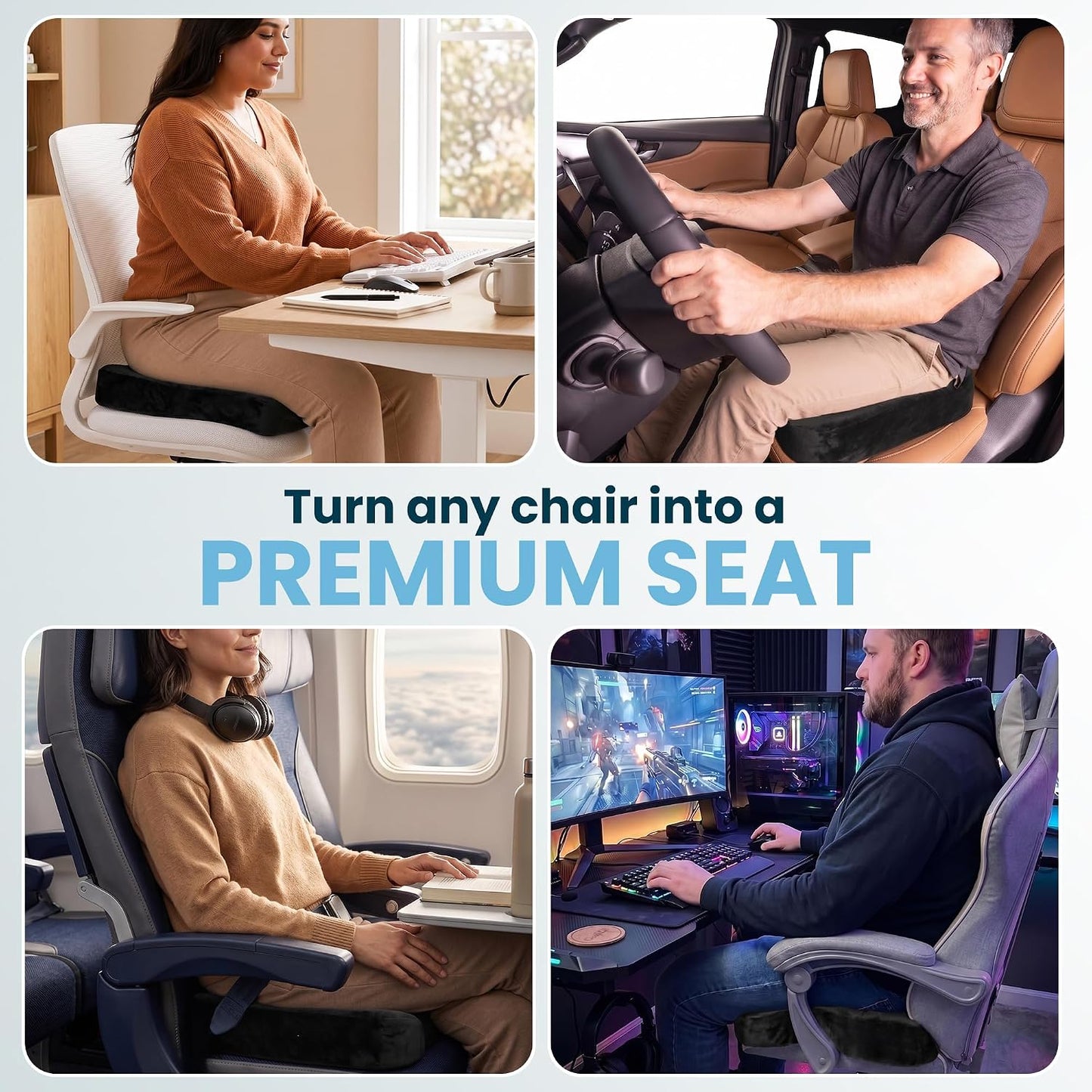 ComfiLife Gel Enhanced Seat Cushion – Office Chair Cushion – Non-Slip Gel & Memory Foam Coccyx Cushion for Tailbone Pain - Desk Chair Car Seat Cushion Driving - Sciatica & Back Pain Relief (Navy)