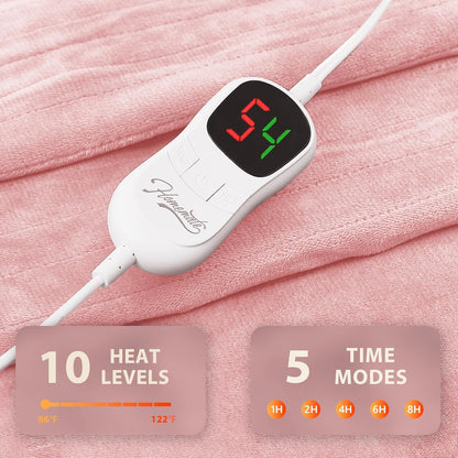 Homemate Heated Blanket Electric Throw - 50"x60" Heating Blanket Throw 1/2/4/6/8 Hours Auto-Off 10 Heat Level Over-Heat Protection Flannel Sherpa ETL Certification
