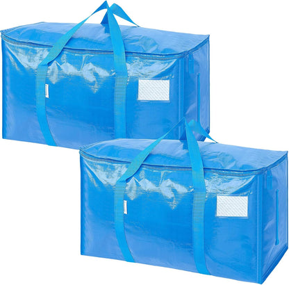 TICONN Extra Large Moving Bags Heavy Duty with Zippers & Carrying Handles, Durable Storage Bags Moving Boxes for Closet Organizers and Storage (Blue)