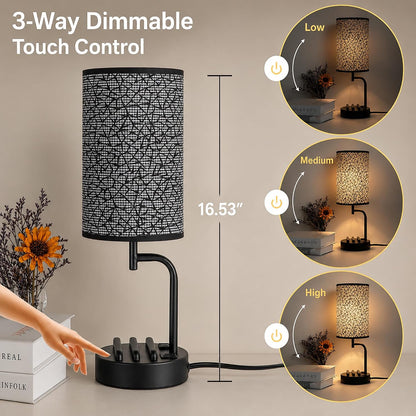 Dreamholder Touch Control USB Table Lamp with USB C/A & AC Outlet, 3-Way Dimmable Bedside Lamp, Modern Nightstand Lamps for Bedroom Living Room Guest Room Office, Bulb Included, Gold