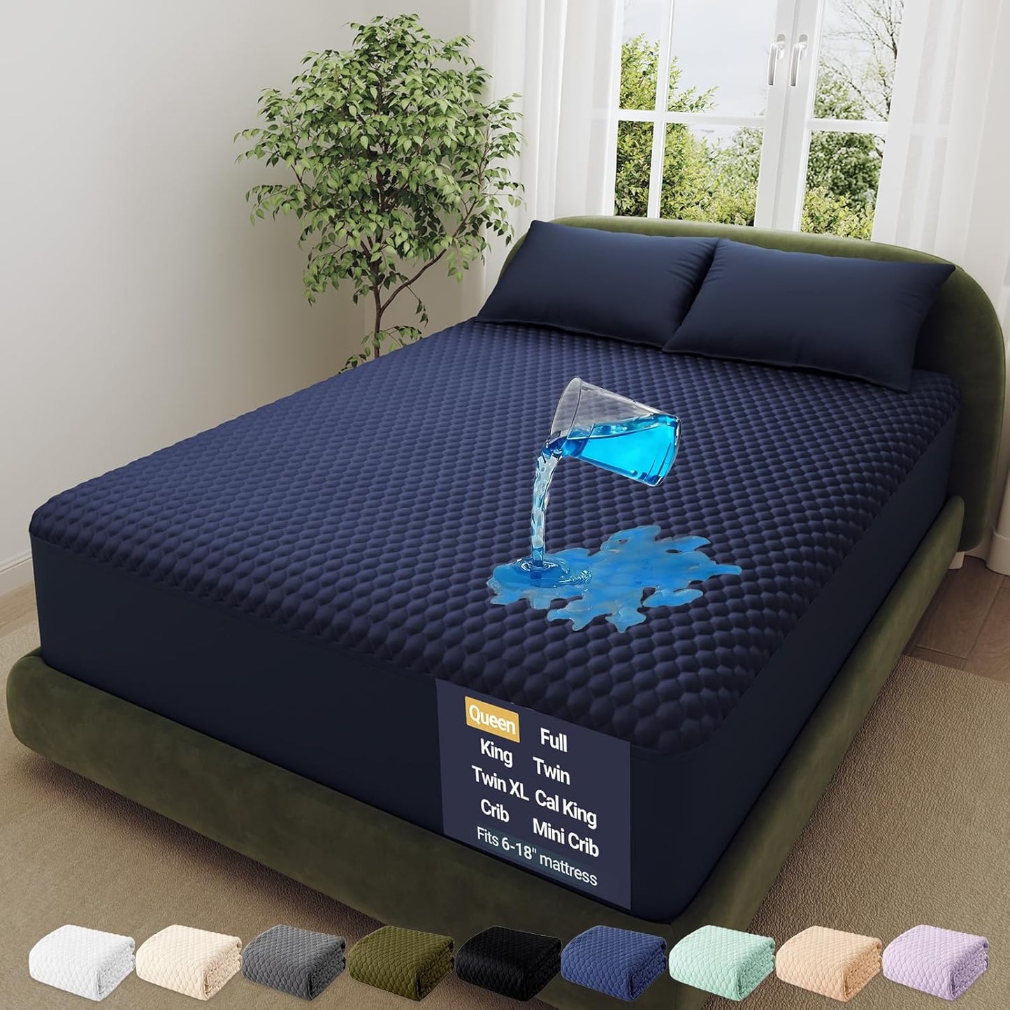 OhGeni 100% Waterproof Mattress Protector,Queen Size Premium Bamboo Mattress Pad,Pet Hair & Bedwetting Resistant,Cooling Breathable Fitted Sheets,Washable Bed Cover,Non-Slip Deep Pocket for Bedroom