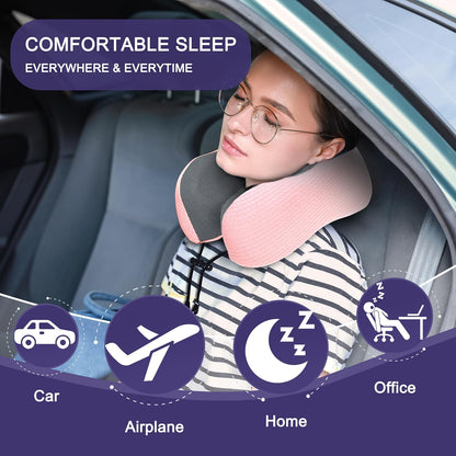 napfun Neck Pillow for Traveling, Upgraded Travel Neck Pillow for Airplane 100% Pure Memory Foam Travel Pillow for Flight Headrest Sleep, Portable Plane Accessories, Light Grey