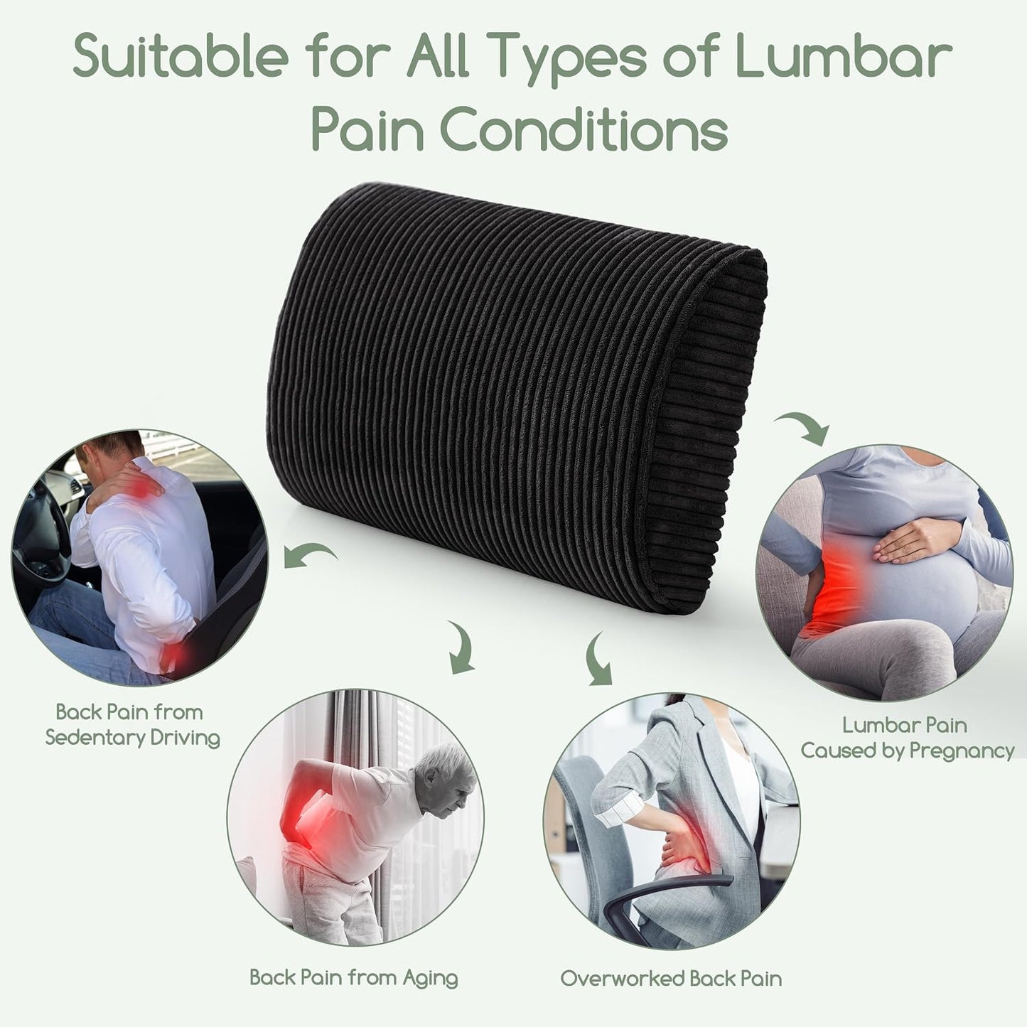 HIGOGOGO Lumbar Support Pillow for Recliner Chair/Accent Chair/Couch, Memory Foam Back Support Cushion for Elderly, Recliner Cushions for Back Rest, Pain Relief, Reading, Washable Cover, Dark Grey