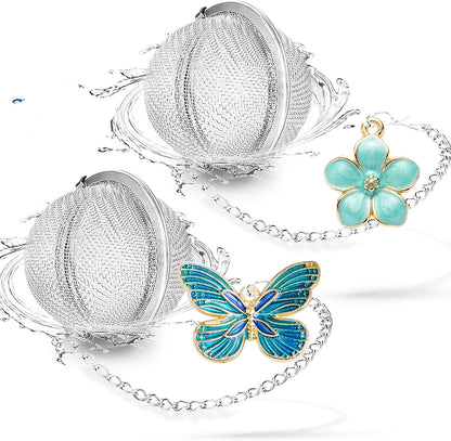 NSTaygate 2pcs Tea Infuser,Loose Leaf Tea Steeper Tea Strainer with Charm Handmade Dragonfly Butterfly Pendant Tea Ball Tea Filter Tea Infusers for Loose Tea