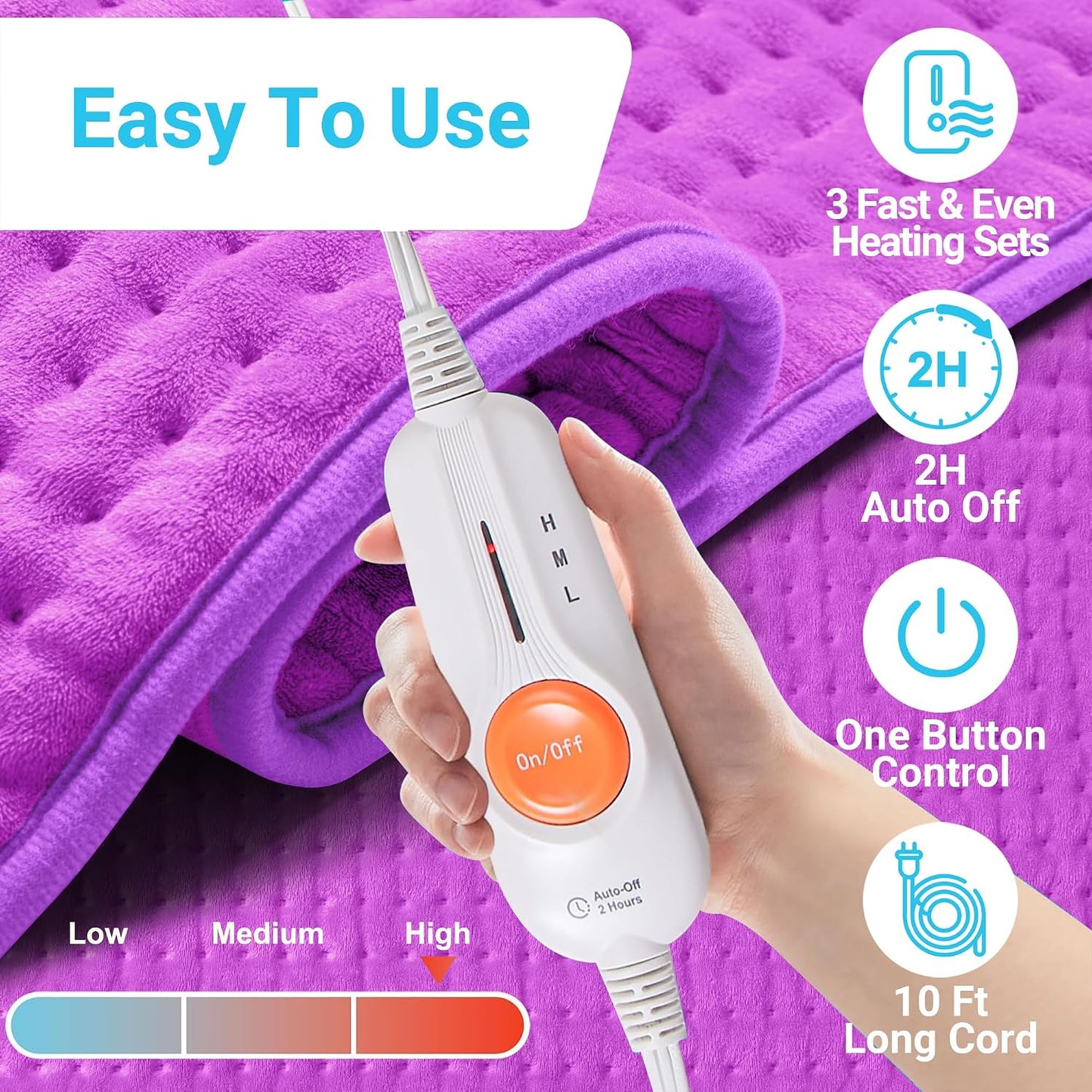 Boileau Electric Heating Pad for Back Pain and Period Cramps Relief, FSA Eligible17 x33 Extra Large XXXL, HSA 3 Heating Levels Heat Pad with 2-Hour Auto Shut Off, Gifts for Women and Mom, Blue