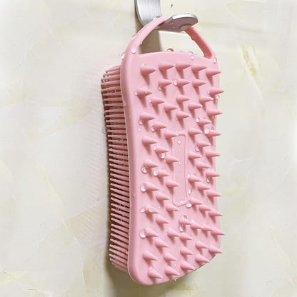MtBoi 2 PC Silicone Body Scrubber, 2 in 1 Exfoliating Shower Bath Scrubber, Soft Silicone Loofah for Sensitive Skin, Shower Hair Scalp Massager, Easy to Clean, Lather Well (Grey&Black)