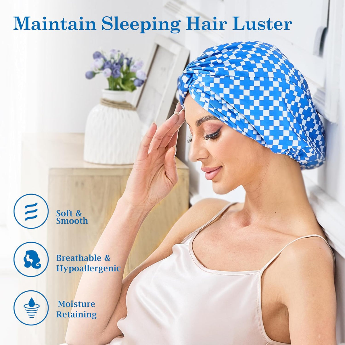 Adjustable Silk Bonnet Satin Curly Hair Wrap for Sleeping Women Anti Frizz