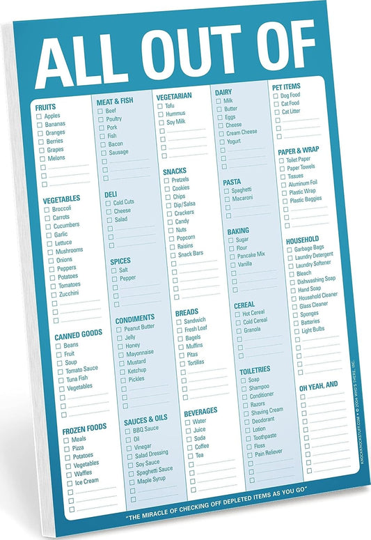 Knock Knock All Out Of Grocery List Note Pad, 6 x 9-inches (Blue)