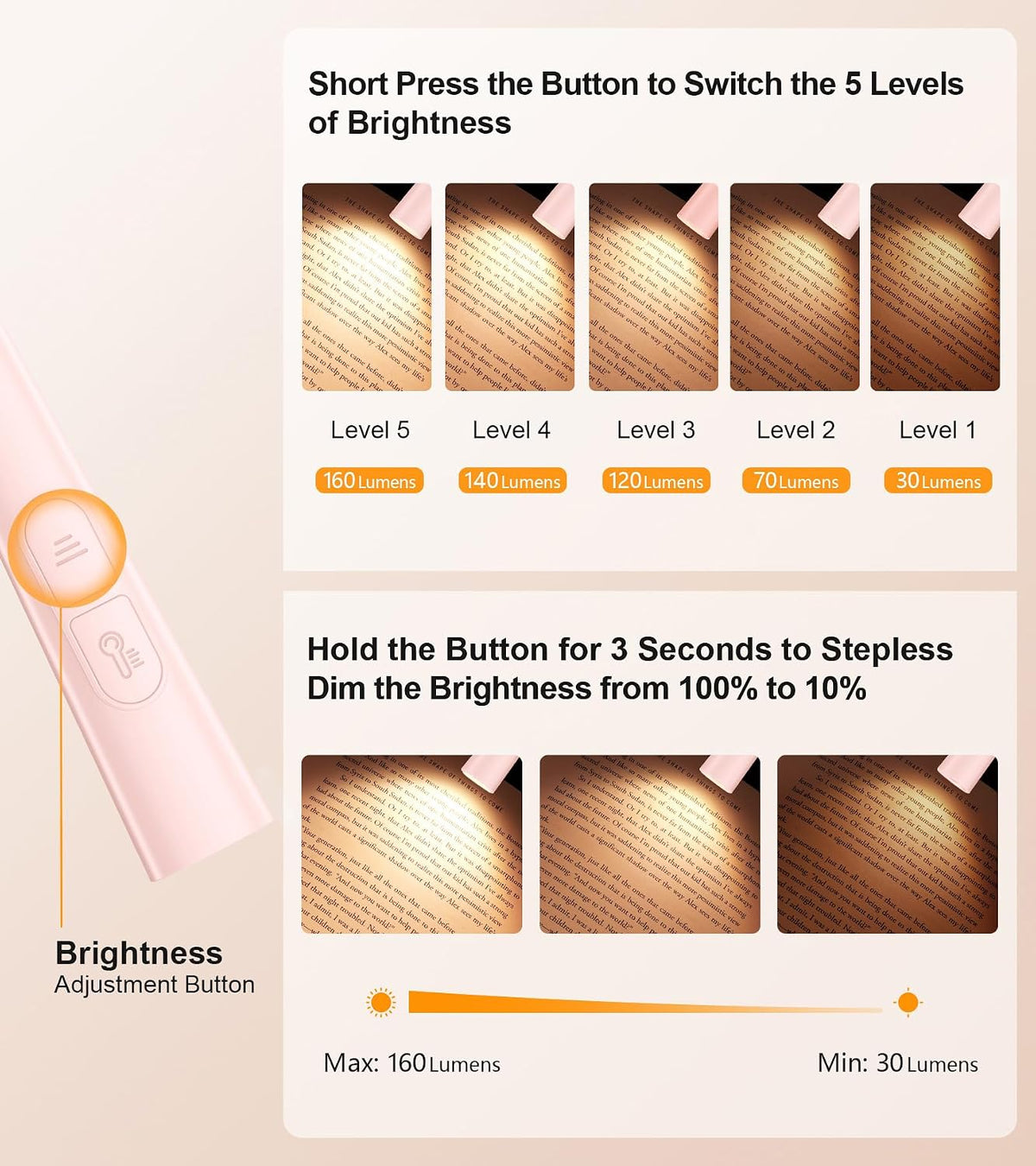 Gritin Book Light,Eye Caring 3 Colors & Stepless Dimming Neck Reading Light