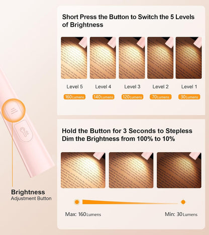 Gritin Book Light,Eye Caring 3 Colors & Stepless Dimming Neck Reading Light