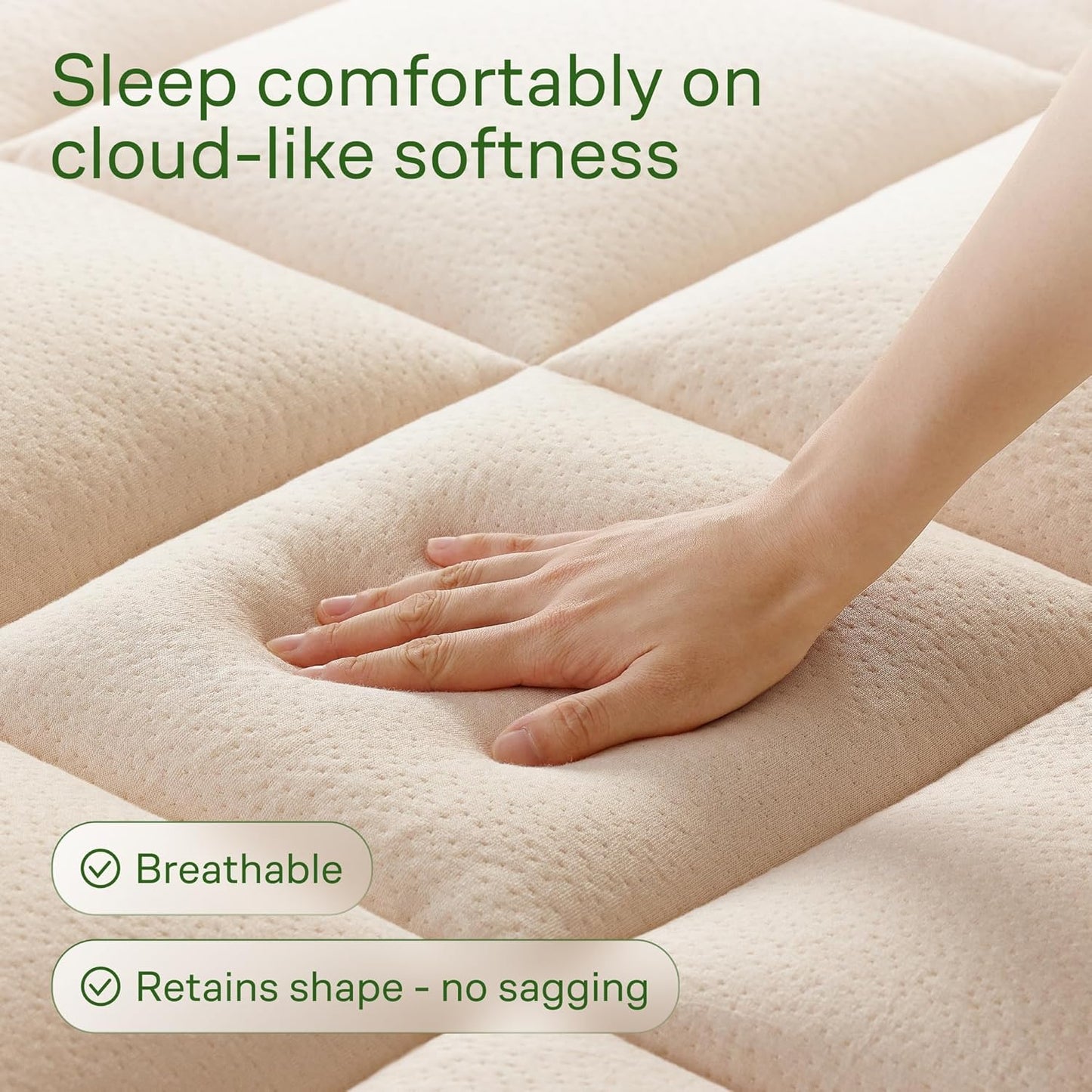Niagara Sleep Solution Ultra Soft Queen Size Mattress Topper - Rayon Derived from Bamboo Pillow Top Mattress Pad for Back Pain Relief - Naturally Cooling for Hot Sleepers, Green