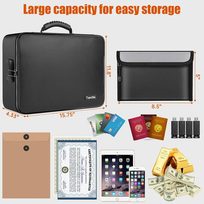 Tamfile Fireproof Document Box with Lock, Heat Insulated Safe Money Bag