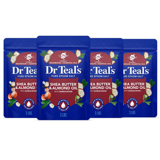 Dr Teal's Epsom Salt Magnesium Soak, Shea Butter & Almond, 3 lbs (Pack of 4)