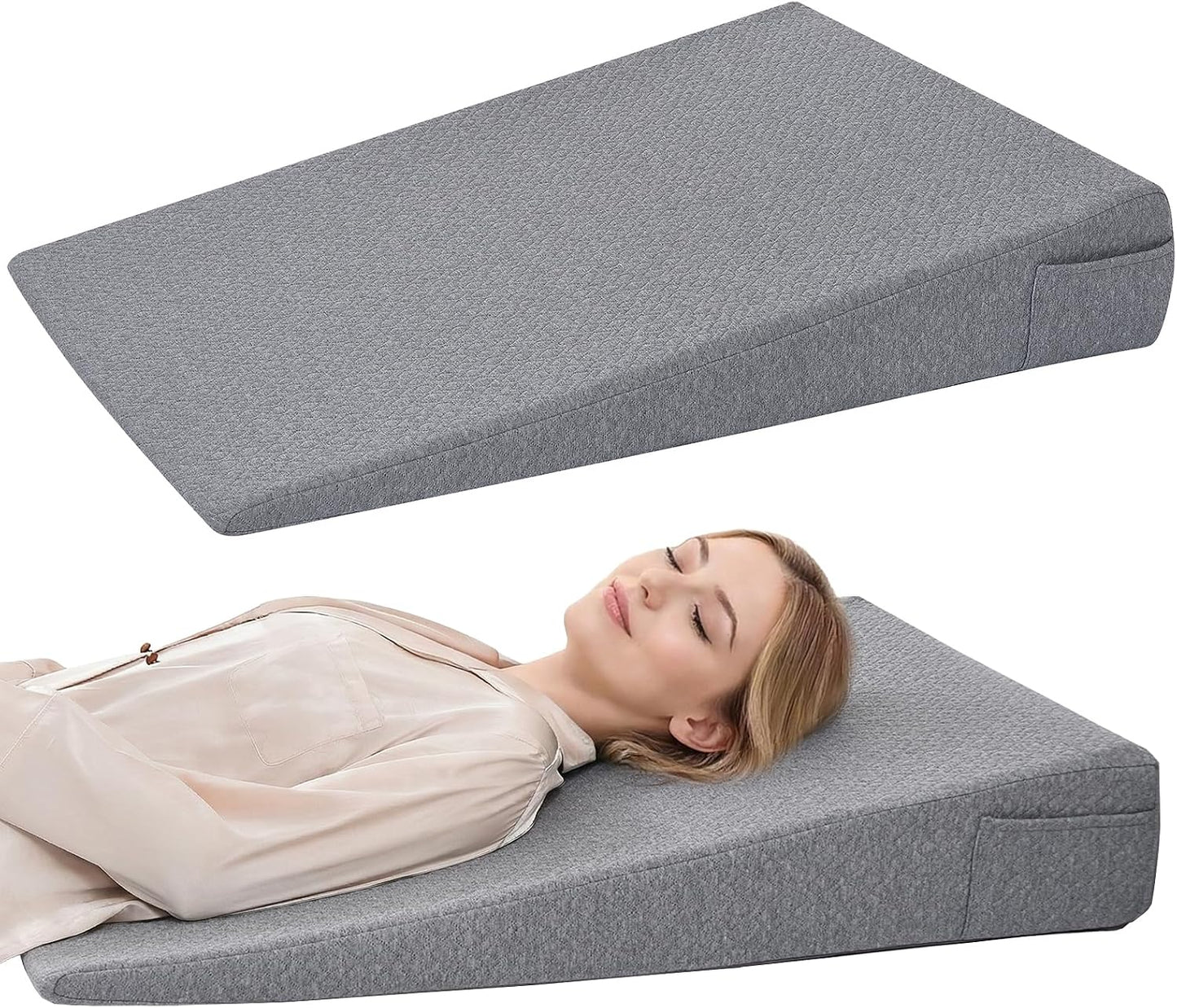 Vekkia 34" Extra-Long Wedge Pillow, 5.5" Bed Wedge Pillow for Sleeping,Gray