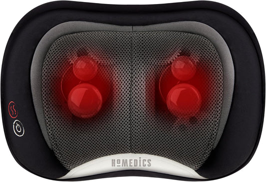 Homedics Shiatsu Back Massager with Heat, 3D Deep Tissue Massage Pillow for Neck & Shoulders, Electric Kneading Lumbar Massager Cushion for Upper & Lower Back Pain Relief, Portable Home Office Travel