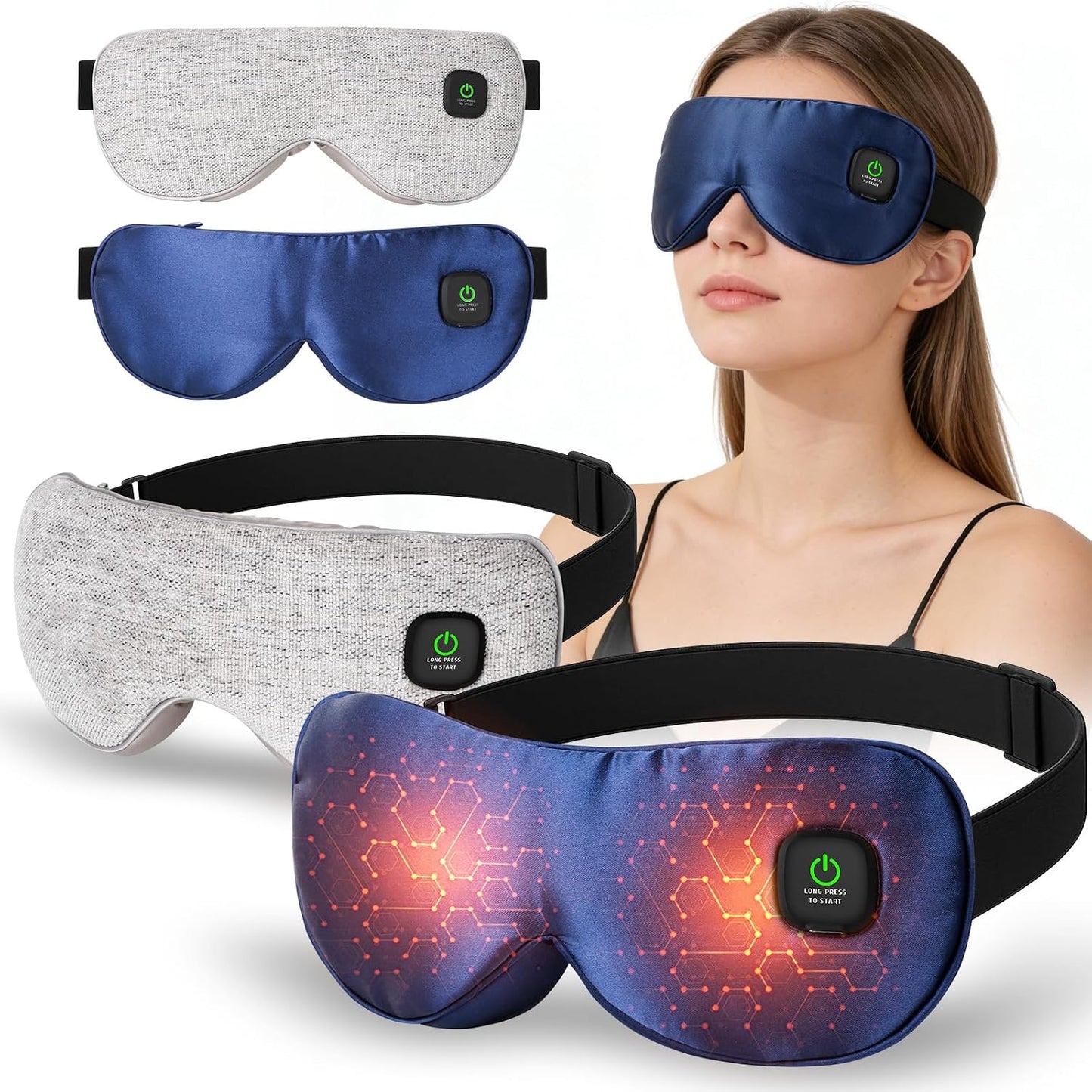 Heated Eye Mask 3 Heat Settings, Cordless Warm Compress with 2 Washable Replacement Covers, Auto Shutoff for Dry Eyes & Eye Strain Home Travel