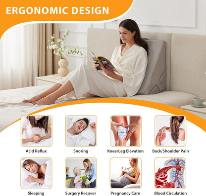Ruqmuis 3PCS Wedge Pillow Set for After Surgery, Adjustable 9&12 Inch Bed Wedge Pillow for Sleeping, Incline Pillow Wedge for Headboard, Post Surgery, Acid Reflux, Neck&Back Support, White/Grey