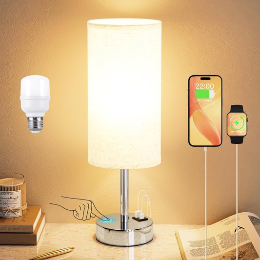 Dicoool Bedside Table Lamp for Bedroom - Touch Desk Lamp with USB A+C Port