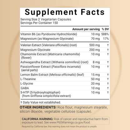 NatureBell Valerian Root for Sleep, 300 Veggie Capsules with Magnesium Glycinate, Chamomile, Passionflower, Lemon Balm, Ashwagandha, & More – Relaxation & Sleep Support Supplement – Melatonin Free