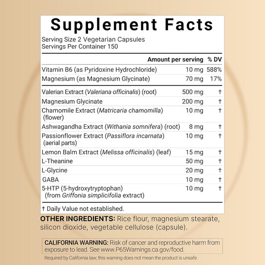NatureBell Valerian Root for Sleep, 300 Veggie Capsules with Magnesium Glycinate, Chamomile, Passionflower, Lemon Balm, Ashwagandha, & More – Relaxation & Sleep Support Supplement – Melatonin Free