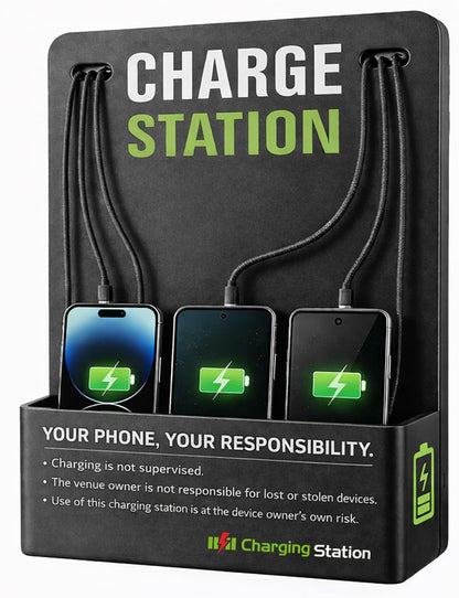 Commercial Wall Mounted Cell Phone Charging Station with 6 Charging Cables