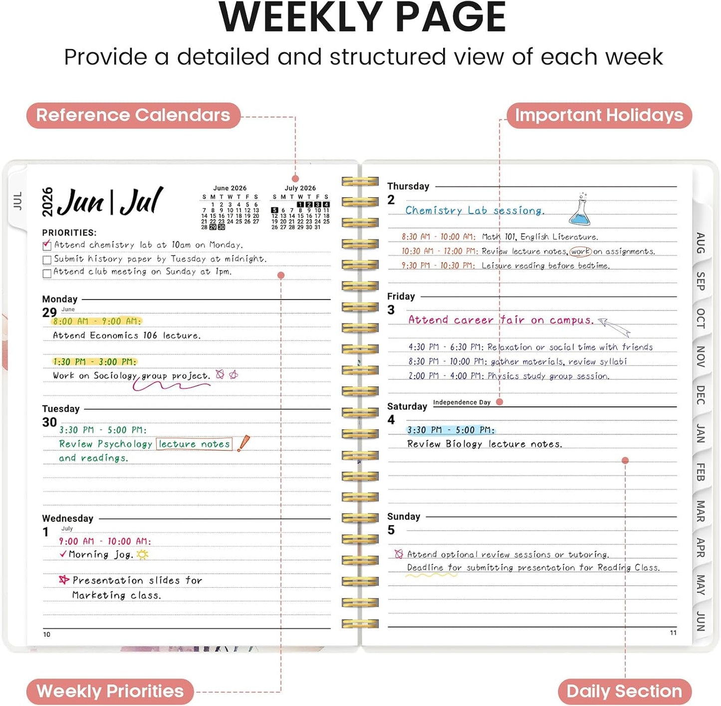 Planner 2026-2027, Academic Monthly and Weekly Calendar Planner for Women, July 2026 - June 2027, Hardcover Pretty Agenda Planner Book with Tabs, Spiral Daily Organizer for School Office Home Supplies, 6.3" x 8.5" - Blue Floral