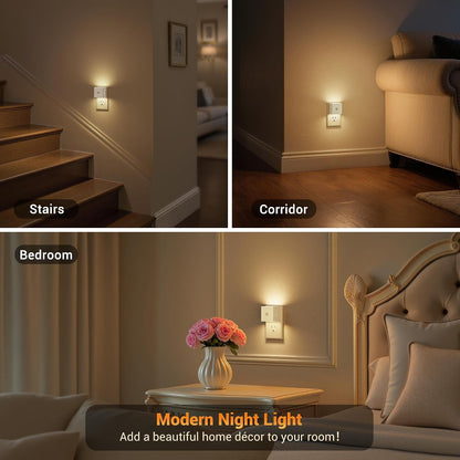JandCase Night Light, Modern Night Lights Plug into Wall,2 Pack Dusk to Dawn Sensor Nightlight, Amber Brightness Adjustable Nightlight for Kids Bathroom Hallway Kitchen Bedroom Decor