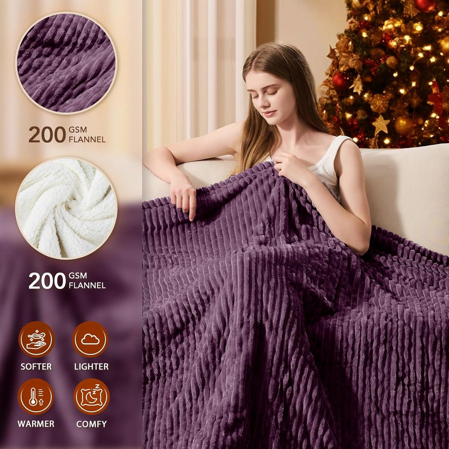 Homemate Heated Blanket Electric Throw - 50"x60" Heating Blanket Throw 1/2/4/6/8 Hours Auto-Off 10 Heat Levels Over-Heat Protection Soft Flannel Sherpa Heater ETL Certification