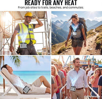 AJVV Portable Waist Fan Wearable Belt Fan Clip on Fan for Shirt, 40H Max Personal Cooling, for Camping, Outdoor, Jobsite, Travel (Off-white)