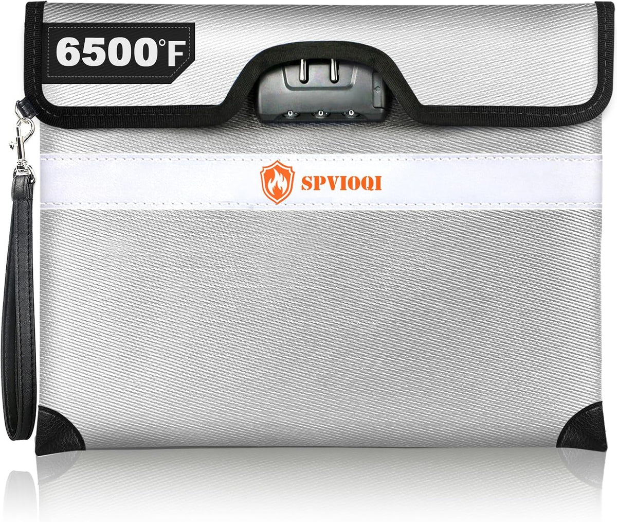 6500°F Upgraded Fireproof Document Bag with Lock, Fire proof Money Bag for Cash w. Zipper/Reflective Strip, 10 Layers of Heat Insulated Materials, Water Resistant Fireproof Bag for Documents, Fire Bag
