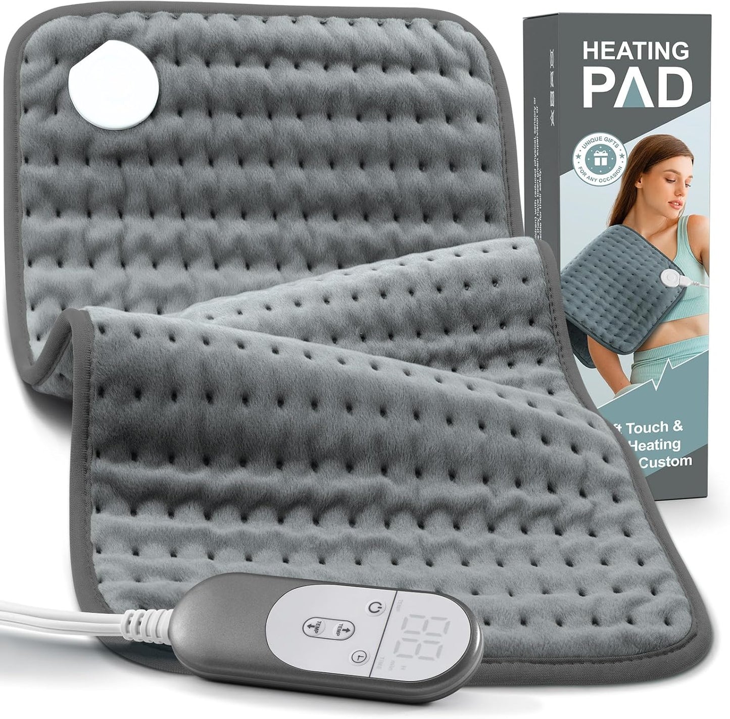 VALGELUIK Heating Pad for Back, Neck & Shoulder Pain Relief – 12"x24" Electric Heat Pad, Auto-Off, Machine Washable, Moist/Dry Heat Options – Thoughtful Mother's Day Gifts for Mom, Dad, Women & Men