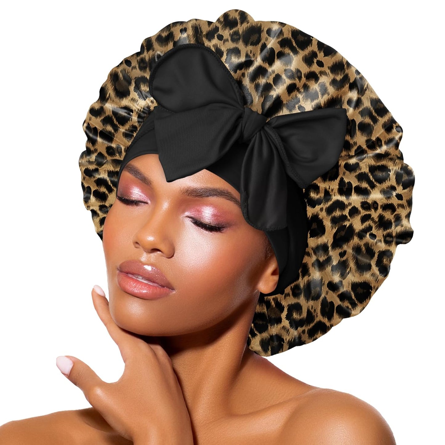 BONNET QUEEN Silk Bonnet for Sleeping for Women Satin Bonnet Night Cap for Curly Hair with Tie Band, Single Layer, Cream Pink