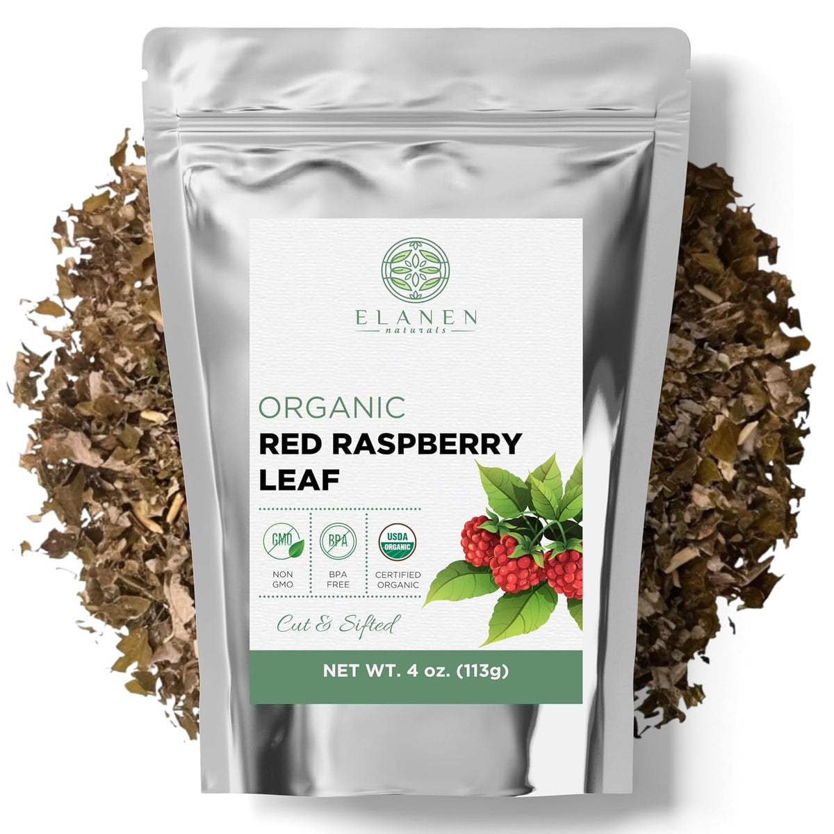Organic Red Raspberry Leaf 4 oz. (113g), USDA Certified Organic Red Raspberry Leaf Tea Pregnancy, Loose Rasberry, Cut & Sifted